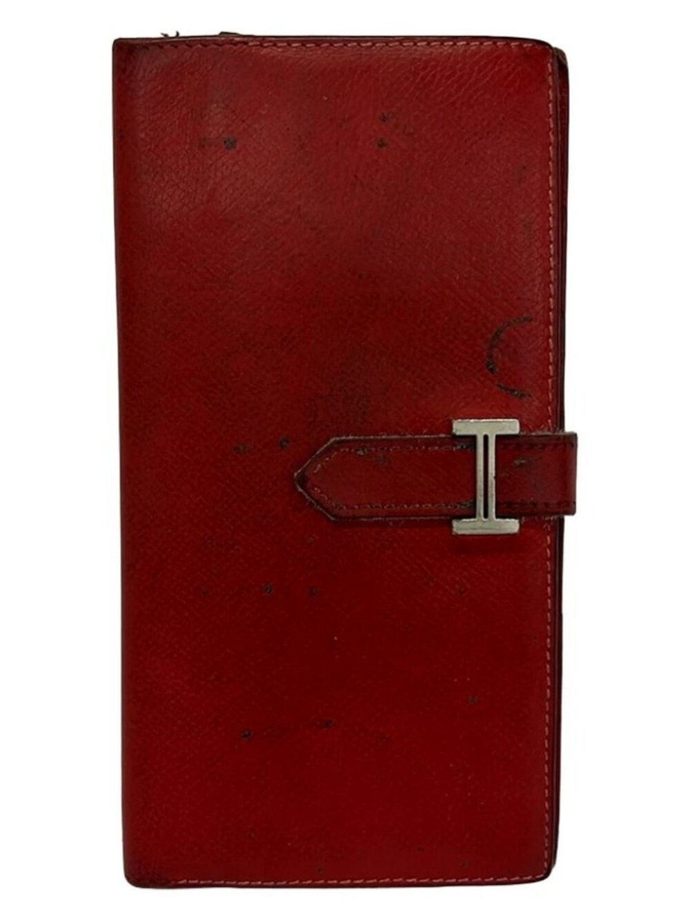 HERMES Bearn Vermillion Veau Epsom Square I Long Wallet